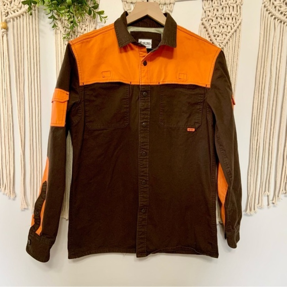 HEYBO‎ Men's Field Shirt Long Sleeve Hunting Outdoors Brown Blaze Orange Small